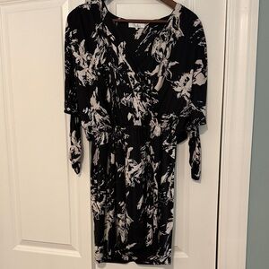 Parker Black and White Floral Long Sleeve Wrap Dress